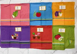 Repasadores de Cocina Atoallados Con Bordado Frutal 100% Algodon Pack de 12 Piezas