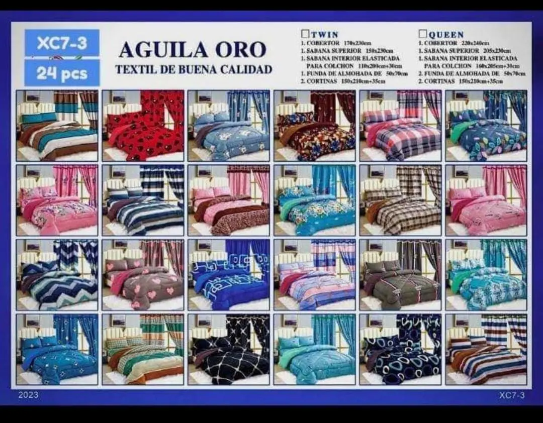 Set De 7 Piezas Aguila Oro Edredon Con Corderito Queen Size V/Diseños