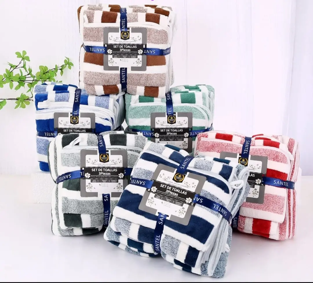 Set De Toalla Toallon y Toallon Gigante Santel 3 Piezas Secado Rapido Estampadas