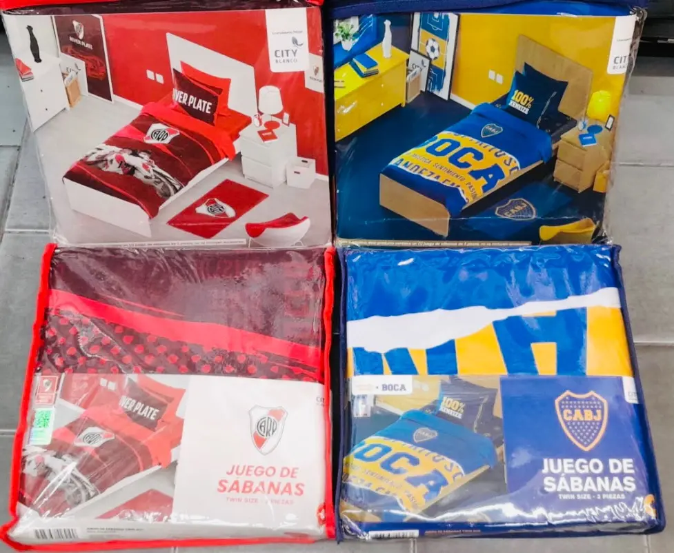 Juego De Sabanas City Blanco Equipo Boca Y River 1 1/2 Plazas