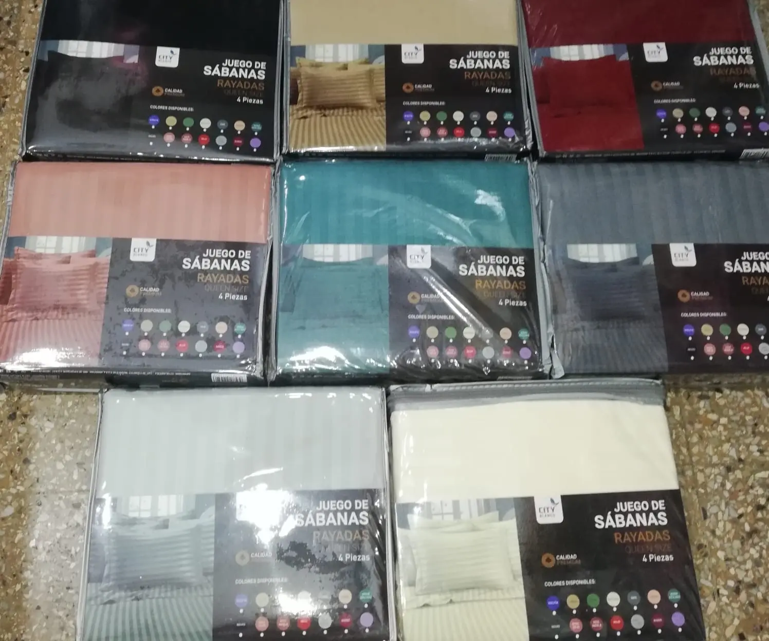 Juego De Sabanas Rayadas City Blanco Queen Size V/Colores (4 Piezas)