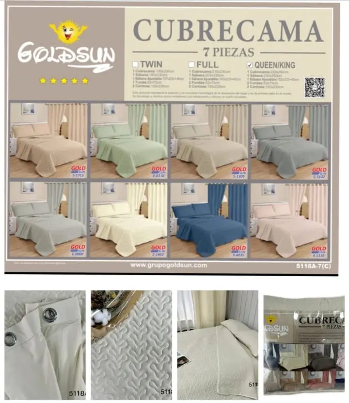 Set De 7 Piezas Lisos Goldsun Queen Size V/Colores